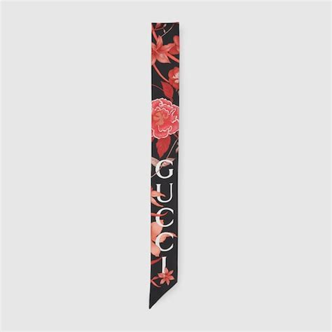 gucci silk scarf black roses insects|gucci print silk neck bow.